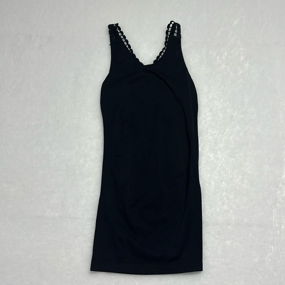 Lace Panel Basic Black Mini Dress  One Size